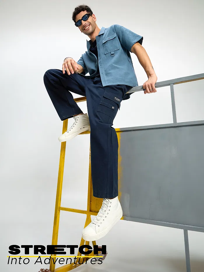 Navy Blue Oversized Cargo Pants for Men
